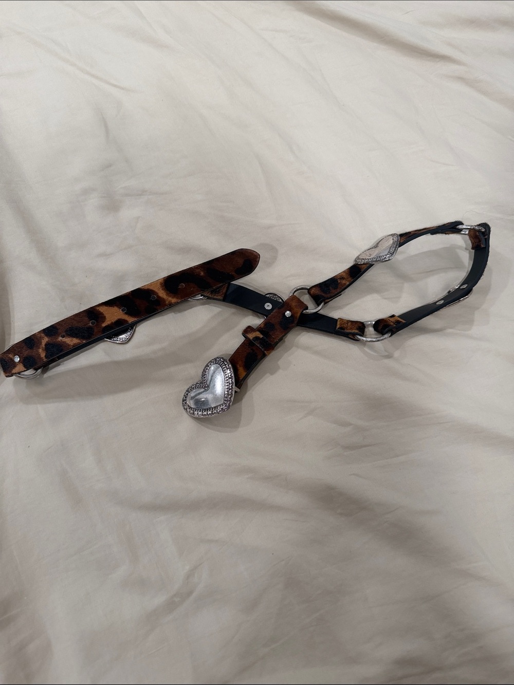 Zara Leopard Print Belt with Silver Heart Buckles